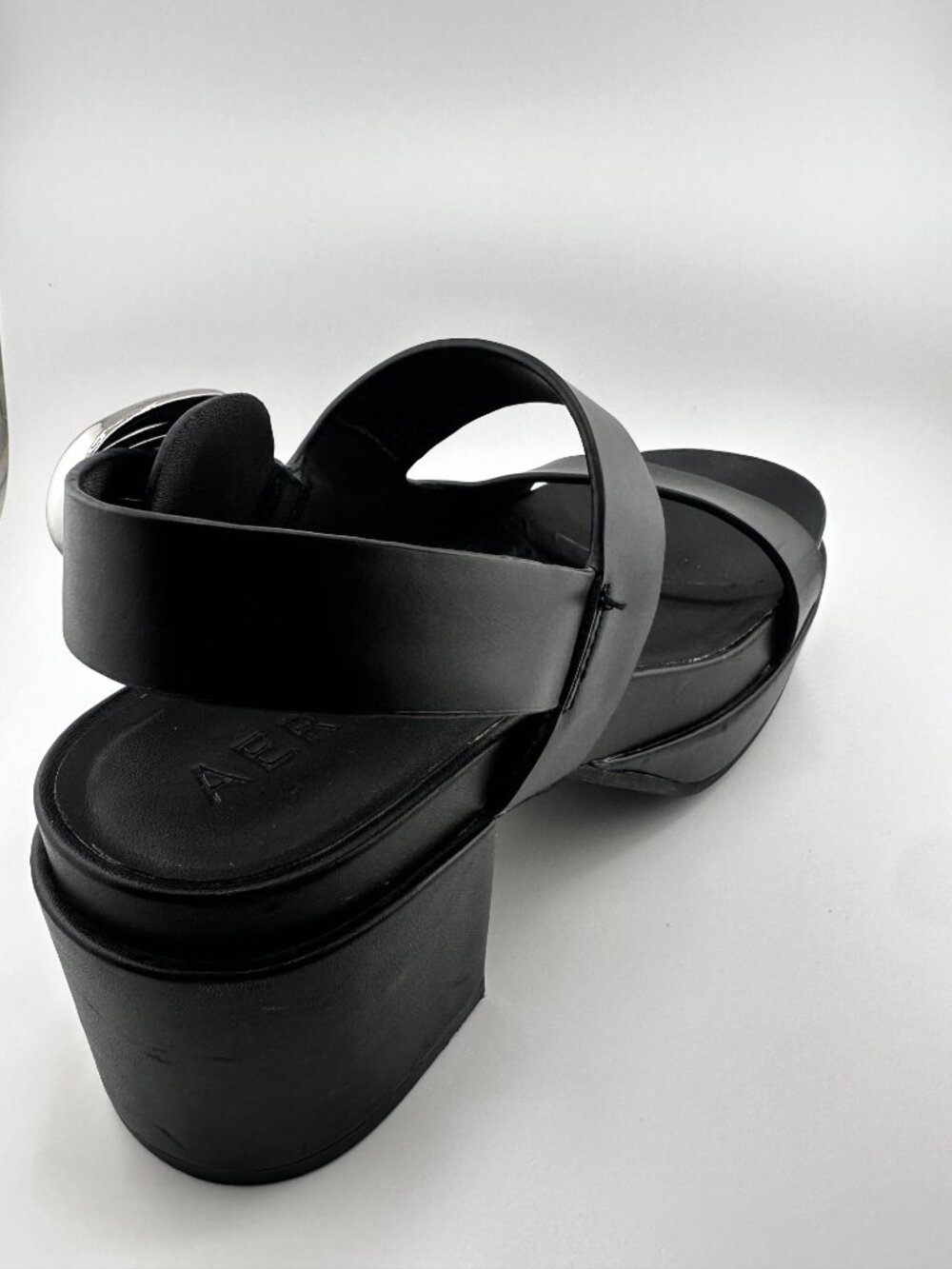Aerosoles Clarkson Black Leather Platform Block Heel Sandals Size 7.5M - Picture 6 of 14